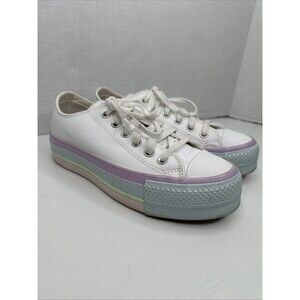 Womens Converse CTAS Lift Ox Platform Shoes Pastel Glitter Rainbow White US 6